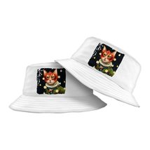 Christmas Print Bucket Hat - Themed Hat - Cat Bucket Hat - White, S/M - £27.68 GBP