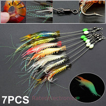 7x Outdoor Glowing Fishing Lure Bait Luminous Artificial Shrimp Soft Hook Prawn - £9.58 GBP