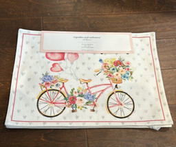 Cupcakes &amp; Cashmere Set Of 4 Placemats New Valentines Day Bicycle Flowers Hearts - £23.71 GBP