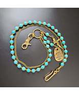 Blue Cracked Stone Round Beads Wallet Gold Chian,Handmade Gothiic Jeans ... - $78.00