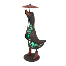 Metal Duck Holding Umbrella Green LED Solar Light Outdoor Garden Statue Yard - £38.87 GBP