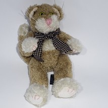 VTG Boyds Bears 9&quot; Jointed Brown Cat Kitten Plush Green Plaid Bow Scarf ... - £9.57 GBP