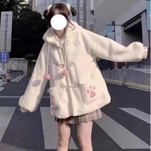 MINGLIUSILI Kawaii  Paw Print Solid Color Hoodie Korean Fashion Hooded Lamb Flee - £91.93 GBP
