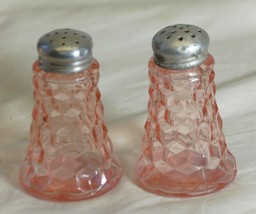 Cube Pink Jeannette Salt &amp; Pepper Shakers Depression Glass Vintage 1930s - £77.86 GBP