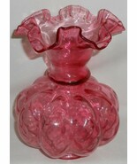 Fenton Glass VINTAGE BULBOUS LIGHT CRANBERRY VASE w/ Ruffled Top MADE IN... - $69.29
