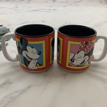 Disney Vintage Minnie Mickey Coffee Mug Set Pair Red Black 90s His Hers Couple - £22.15 GBP