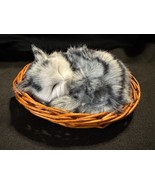Vintage Sleeping Rabbit Fur Kitten in Wicker Basket - 5.5” - $664.28 MXN