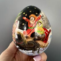Vintage Hand Painted Wooden Wood Lacquer Figure Egg Marked Ukraine Souvenir - $100.00