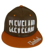 Cleveland PU Leather Window Shade Font Snapback Baseball Cap (Brown/Orange) - £11.95 GBP
