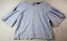 Sanctuary Blouse Top Womens Size Small Blue 100% Cotton 3/4 Sleeve Round Neck - £10.96 GBP