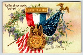 Decoration Memorial Day Postcard Sons Of Veterans Flags Badge Eagle Tuck Unused - £13.74 GBP