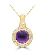 925 Sterling Silver Yellow Gold Plated Cubic Zircon &amp; Amethyst Pendant N... - $49.00