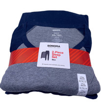Sonoma 2XLT PJs Set Sleep Pajamas Mens NEW XXL Tall Long Sleeve Gray Blue - £29.39 GBP