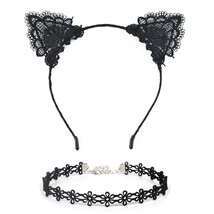 2PCS Black Lace Cat Ear Headbands &amp; Lace collar for Birthday Party Gift Women - £4.68 GBP