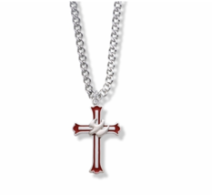 Sterling Silver Enameled And Budded Ends Dove Cross Necklace &amp; Chain - £62.68 GBP