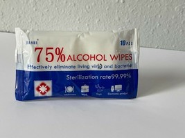 Hand Sanitizing Wipes for Travel 10 Per Pack (7.9&quot;x 5.5&quot;) 75% Alcohol  9... - £3.95 GBP