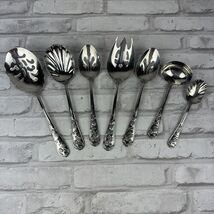 Reed Barton Flatware Queens Garden Floral Stainless 7 Piece Serving Spoons - $31.15