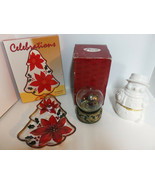 Lot 3 Christmas Decorations Frosty Candy Dish Music Fairy Ball Poinsetti... - $39.55