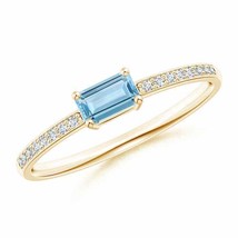 ANGARA East-West Emerald-Cut Aquamarine Solitaire Ring for Women in 14K Gold - £544.42 GBP