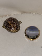 Cowrie Spotted leopard Seashell &amp; golden natural stone Hinged pill box s... - £25.75 GBP