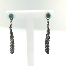 Vintage Sterling Native American Navajo Turquoise Feather Dangle Stud Earrings - £30.86 GBP