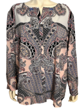 Talbots Woman Petite Paisley Long Sleeve Blouse Pink/Black/Blue 3XP - £22.40 GBP