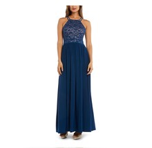 Nightway Womens 8 Blue Lace Glitter Sleeveless Halter Neck Gown Dress NWT BB48 - £38.30 GBP
