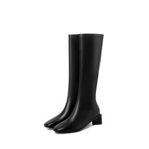 QUTAA 2021 Autumn Winter Knee High Boots Square Heel Zipper Women Shoes PU Leath - £85.36 GBP