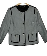 Talbots Striped Jacket Size 8 Button Up Black &amp; White Textured Tweed Lin... - £10.53 GBP