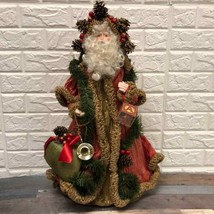 24” Vtg VICTORIAN SANTA FABRIC FATHER CHRISTMAS w/ block and bag made in... - $63.11