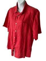 Tommy Bahama Mens M 100% Linen Camp Shirt Button Front Melon - $25.03