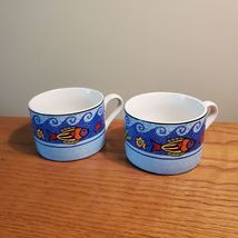 Beach Themed Cups, Sue Zipkin Pisces design, Vintage 1998, Fish Coastal ... - $19.99