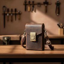 Leather Men's Crossbody Bag, Small Vintage Shoulder Phone Bag, Genuine C... - $60.00
