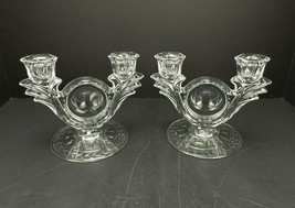 VINTAGE PAIR OF ELEGANT EAPG CLEAR GLASS DOUBLE CANDLESTICK HOLDERS - $30.95