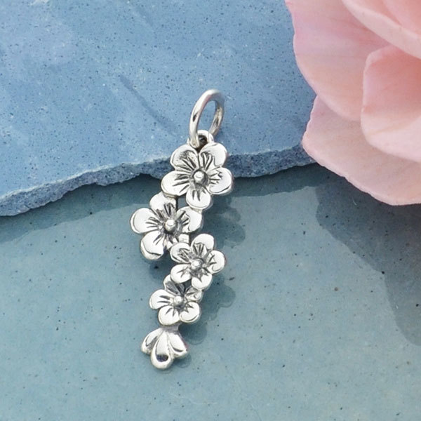 Sterling Silver Cherry Blossoms Charm 23x9mm - $18.68