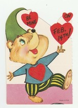 Vintage Valentine Card Dressed Bear Juggles Hearts 1960&#39;s Die-Cut - £5.52 GBP