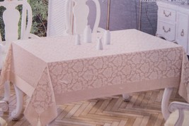 White Tablecloth, Embossed Patterns, Border, Decorative Pendants 64x120&#39;&#39; - $129.00