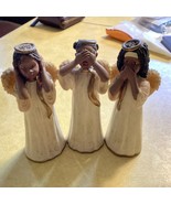 African American See Hear Speak No Evil Trio Cherub Angel Figurine Poly ... - $24.75