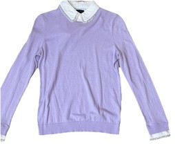 Talbots XS Lavender Sweater Lace Collar Cotton Silk Blend Twee Academia ... - $34.33 CAD