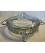 Clear Glass Casserole Bowl with Lid and Silverplated Serving Stand - $57.00