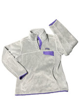 Patagonia Medium Snap T Polartec Fleece Pullover Jacket Gray  Fuzzy Purple Trim - £39.32 GBP