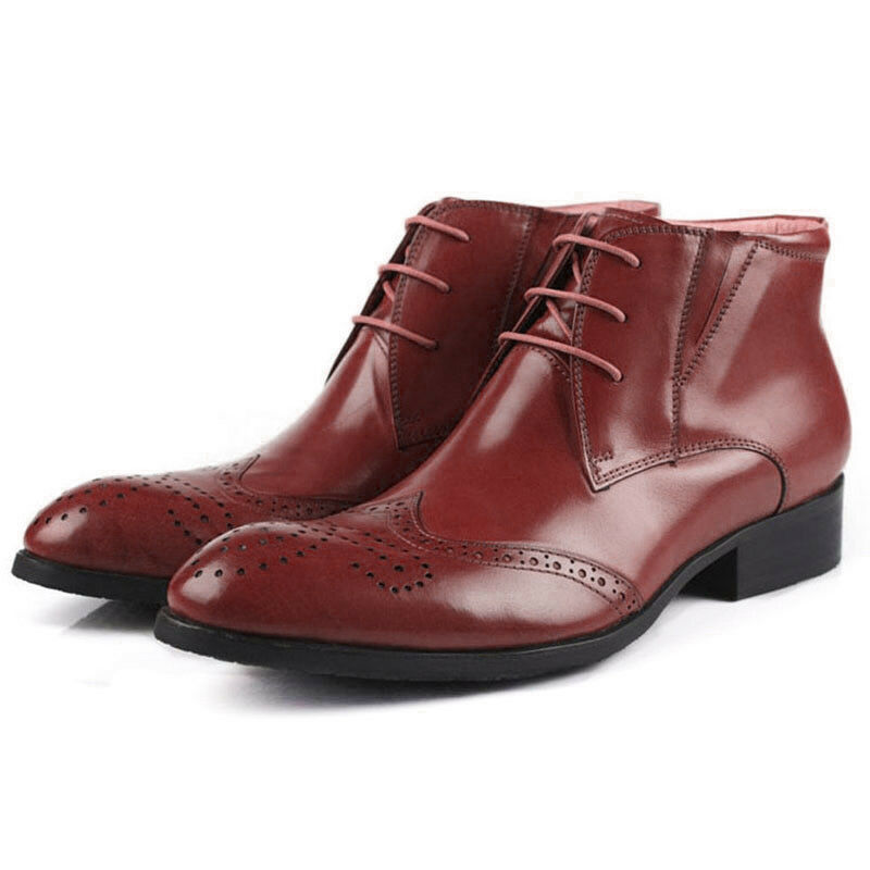 High Ankle Men Brown Brogues Toe Wing Tip Oxford Leather Lace Up Boots US 7-16