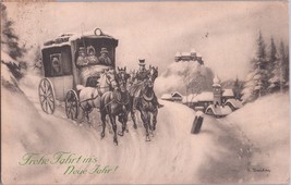 ZAYIX Happy New Year Horse drawn Carriage Snowy Road Castle Artist Signed - £15.76 GBP