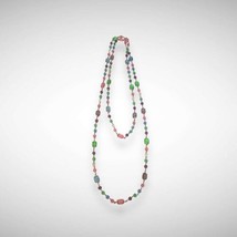 Vintage Single Strand Rope Length Pastel Crystal Beaded Necklace - $24.00