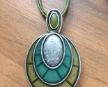 Lia Sophia triple green cord green and olive pendant Stained Glass signe... - $30.91