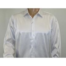 Men's Sports Shirt By Moderno Fancy Silky Satin Long Sleeves MJLS-143 White image 9