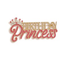 Gold Plated Pink Rhinestone Birthday Princess Crown Pin Brooch Birthday Gift - £27.75 GBP