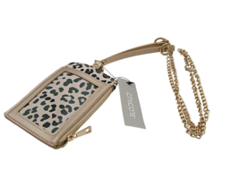 NEW Chicos ID Lanyard Animal Print Gold Neck Chain Clear ID Pocket Zippe... - £15.89 GBP