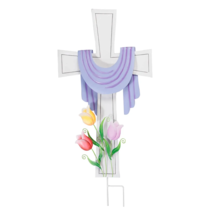 Metal Cross Tulip Yard Stake Outdoor Religious Memorial Spring Garden Ar... - $34.83