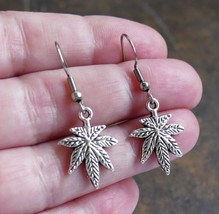 Leaf Stainless Steel Hook Earrings with Rubber Backs G083 - £7.22 GBP
